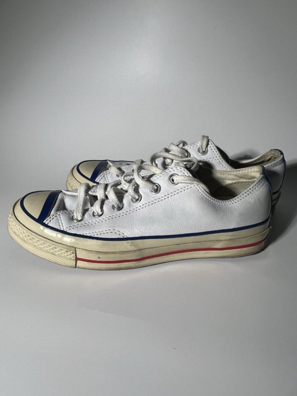 Converse Chuck Taylor All Star Leather White Blue Women’s 7 Men’s 5 - Picture 9 of 13